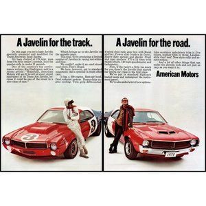 1970 AMC Javelin For the Track and Road 2 Page Vintage Print Ad Man Cave Art